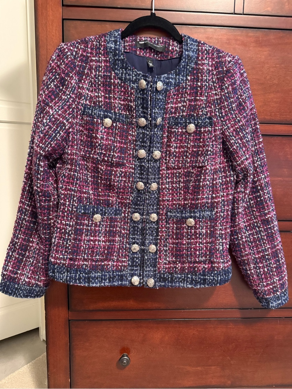 White House Black Market Pink & Navy Tweed Girls' Jacket